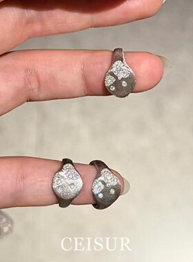 S925纯银拉丝微镶锆石圆盘戒指女