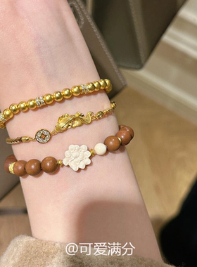 S925纯银金拉丝小鱼钱币编织手绳