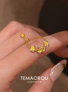 S925纯银牡丹花链条戒指女款小众