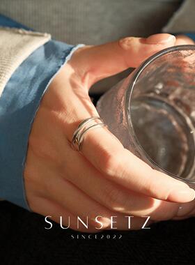 S925纯银时尚个性双层线条戒指女