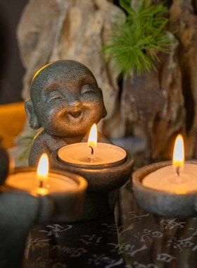 复古小和尚烛台摆件茶桌面装饰茶室D茶台蜡烛摆放底座塔香底托盘