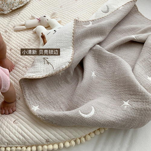 婴儿盖毯秋宝宝毯子春秋被子亲肤幼儿园100%纯棉提花绣花毯午休毯 - 图0