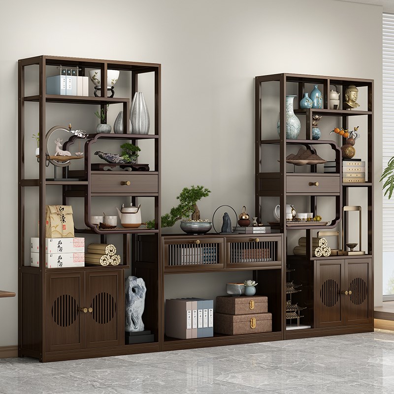 博古架新中式装饰品摆件台式现代简约非实木茶室小型隔断展示柜子 - 图1