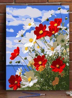 柒彩 diy数字油画风景花卉丙烯手工填色客厅装饰画 浪漫玫瑰
