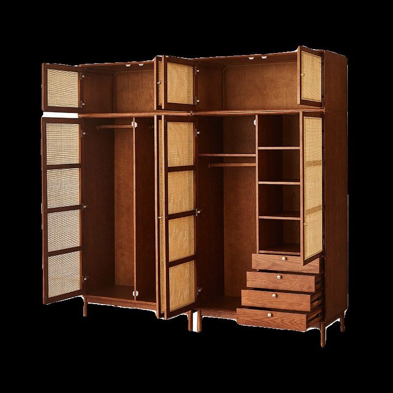 北欧复古实木衣柜民宿卧室藤编柜子储物柜白蜡木对开门大衣橱顶柜,淘宝优惠券,粉丝福利购,淘宝优惠卷