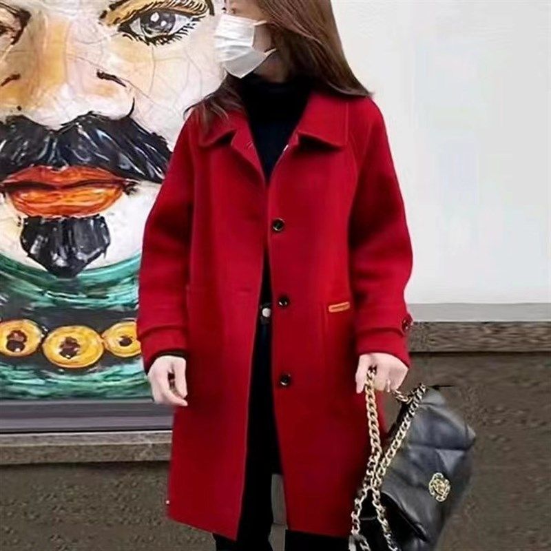 双面羊绒大衣女2024新款中长款韩版宽松单排扣气质显瘦羊毛呢外套 - 图1
