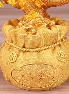 黄水晶摇钱招财树发财树店铺开业C送礼钱袋摆件家居酒柜装饰工艺
