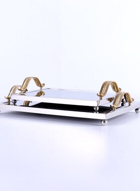 现代北欧轻奢高端金属大理石几何摆件样板房客厅茶几餐桌家居托盘