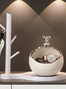 高级感创意进门入户玄关钥匙陶瓷收纳神器置物Q架客厅桌面装饰摆