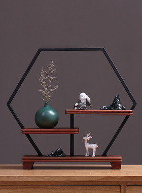 置物架摆件桌面饰品铁艺方格子z博古架中式工艺品茶几底座架子实