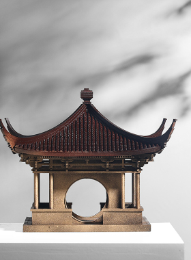 梧竹幽居苏州园林古建筑创意木质凉亭大堂客厅橱窗禅意古铜色摆件