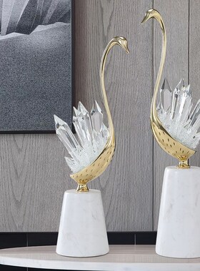 水晶仙鹤摆件轻奢高级感水晶天鹅乔迁礼物客厅电视柜桌面装饰礼品