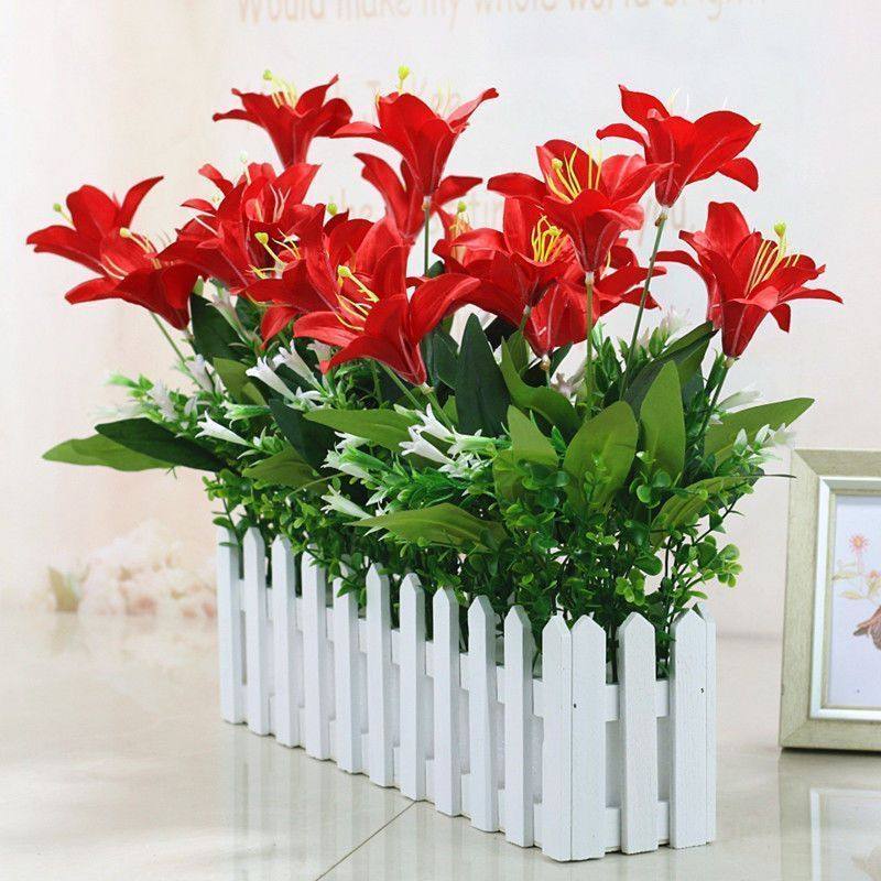 仿真花百合花假花栅栏花绢布桌面墙角遮挡仿真绿植盆栽摆件套装,淘宝优惠券,粉丝福利购,淘宝优惠卷