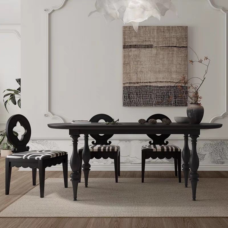 法式覆古实木餐桌椭圆形s小户型做旧家用饭桌工作台半圆靠墙洽谈 - 图0