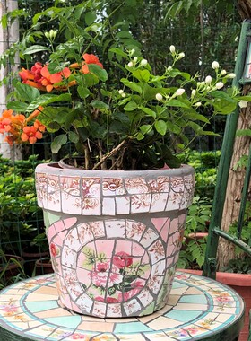 欧式玫瑰花卉月季绿植圆形花盆 庭院花园厨房阳台桌面地面花器