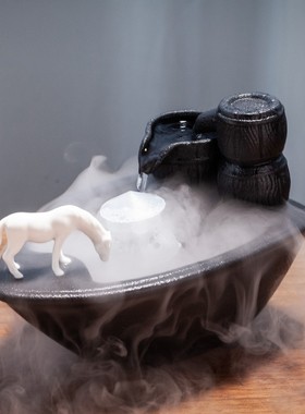 陶瓷流水摆件中式禅意盆栽喷泉桌面办公室水景玄关风水招财鱼缸