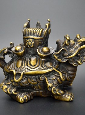 黄铜龙龟摆件纯铜官帽龟仿古铜器工艺品家居装饰品书房办公室摆设