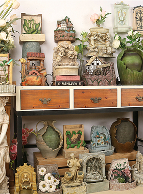 百艺欧式复古怀旧树脂手绘桌面流水摆件家居客厅摆放玄关装饰道具