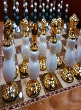 国际象棋高档金属套装折叠棋盘棋子西洋棋新古典欧式家居饰品摆件