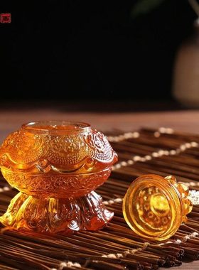 古法琉璃宝瓶琉璃摩尼宝瓶供瓶八吉祥财神宝瓶可装藏摆件