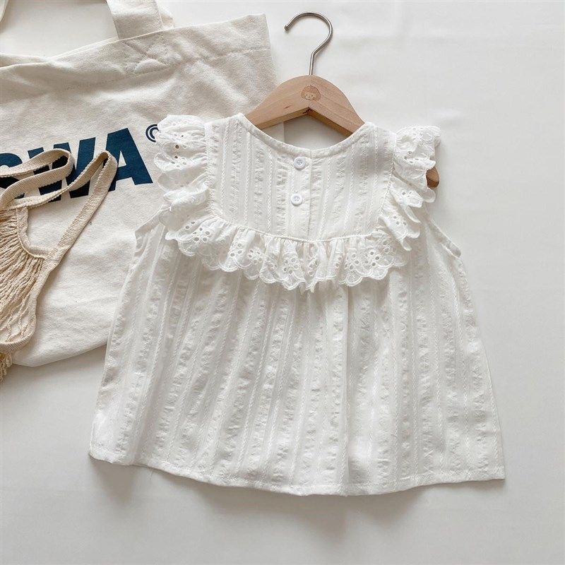 女童夏季新品无袖花边衬衣儿童飞袖荷叶边背心上衣女宝纯棉娃娃衫,淘宝优惠券,粉丝福利购,淘宝优惠卷