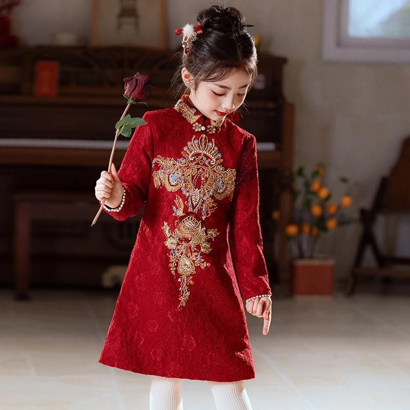 女童旗袍2024新款秋冬过年新中式喜庆高端宝宝礼服儿童拜年服红色,淘宝优惠券,粉丝福利购,淘宝优惠卷