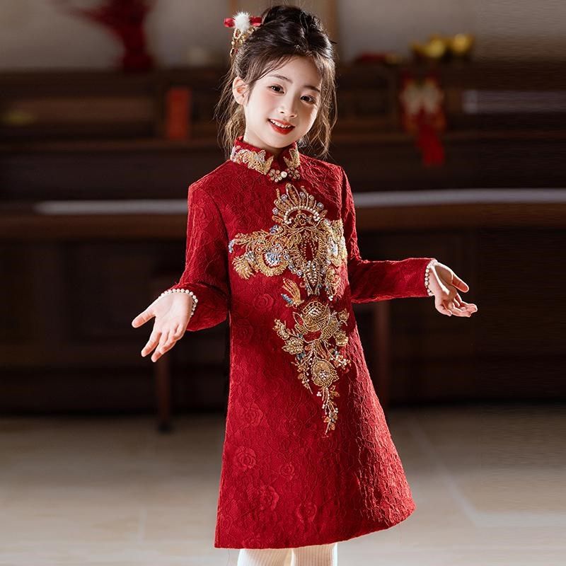 女童旗袍2024新款秋冬过年新中式喜庆高端宝宝礼服儿童拜年服红色,淘宝优惠券,粉丝福利购,淘宝优惠卷