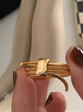 小众设计感多层链条金属开口戒指女复古个性百搭气质时尚指环戒子