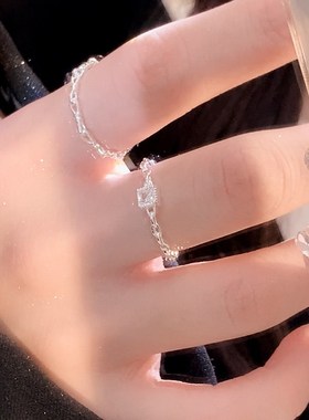 小方钻开口戒指女小众设计回流素圈戒指女轻奢高级感食指指环素戒