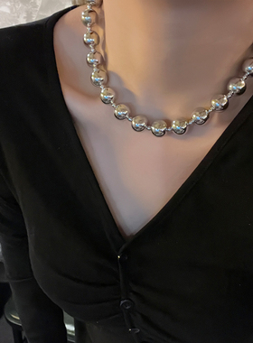 气质短款金属珍珠夸张串珠项链秋冬个性小众毛衣链百搭颈链锁骨链
