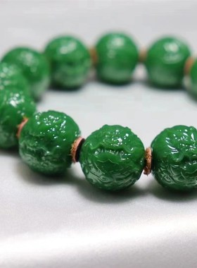 雪巴琉璃菜籽绿龙珠单圈手串佛珠手捻男女饰品佩戴民族风文玩配饰