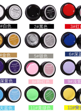 彩绘胶美甲店专用指甲黑白色拉线胶金属雕花画花胶拉丝胶12色套装