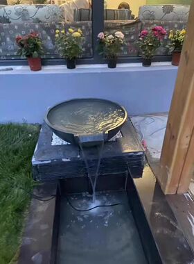 日式流水石钵喷泉水池庭院聚宝盆石槽花园景观涌泉水系喷水钵流水