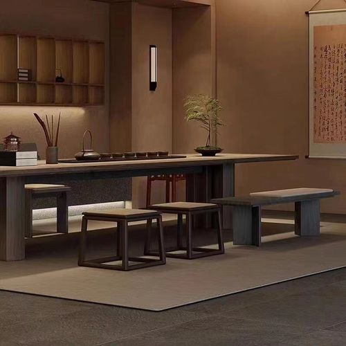 现代茶桌椅组合简约禅意黑胡桃木功夫茶台实木大板桌办公室泡茶桌 - 图2