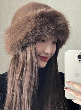 冬季韩版保暖纯色毛绒渔夫帽时尚百搭帽子女加厚护耳显脸小盆帽