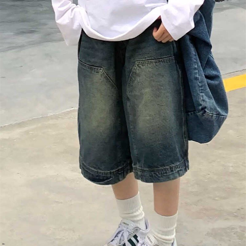 大码美式复古水洗做旧牛仔短裤男女国潮高街直筒阔腿休闲七分裤子,淘宝优惠券,粉丝福利购,淘宝优惠卷