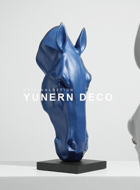 新中式轻奢展厅客厅装饰品尊马首部动物摆件艺术落地摆设工艺品