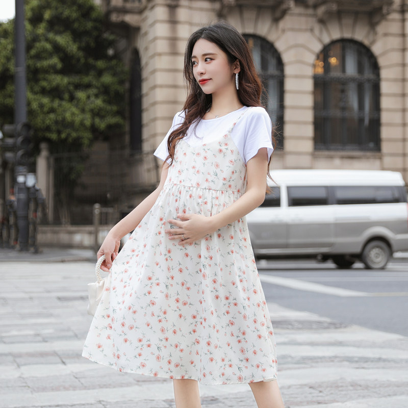 吊带裙孕妇夏装小个子雪纺碎花裙假两件套装连衣裙女纯棉大码裙子,淘宝优惠券,粉丝福利购,淘宝优惠卷