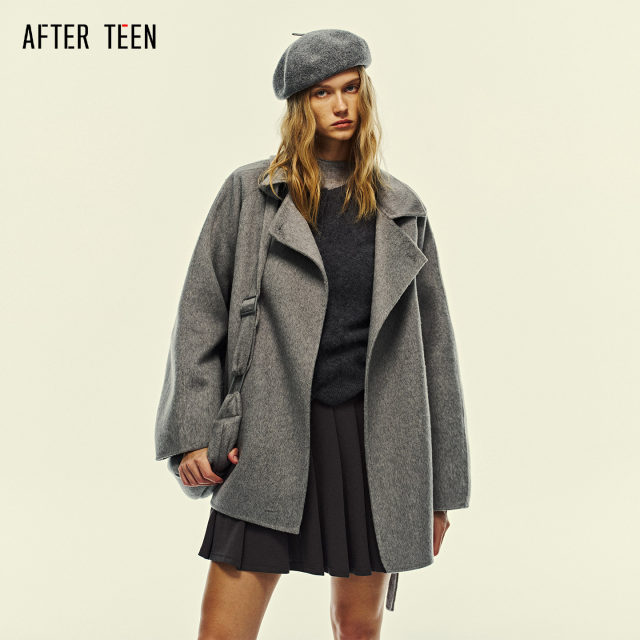 AT「摩登都市｜实用主义」羊毛翻领一衣多搭中长款双面呢挎包大衣