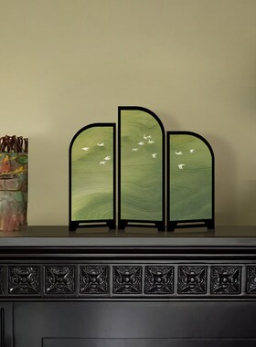 中古风桌面屏风摆件绿色飞燕客厅摆画法式餐厅餐边柜斗柜装饰品画