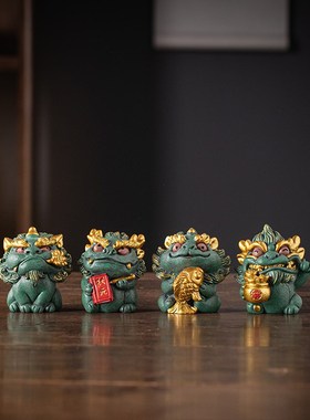 中式复古状元探花瑞兽摆件彩金手绘工艺品毕业礼物家居桌面装饰品