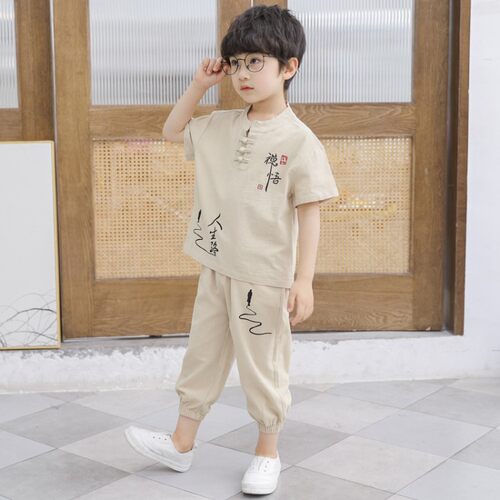 男童汉服夏小学生中国风夏装套装薄款少爷服幼儿园古装演出服六一 - 图1