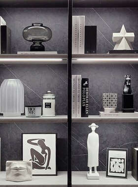 现代样板间软装饰品客厅书架轻奢家居摆件挂画杯蜡相架组合ZH2619