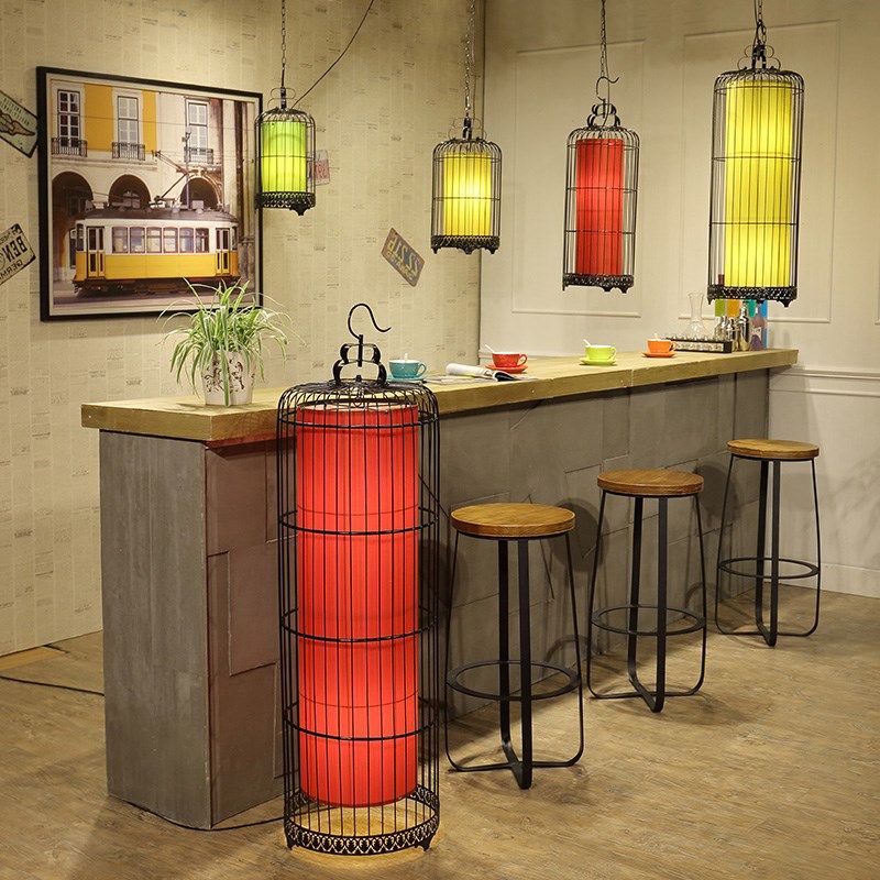 新中式铁艺鸟笼吊灯落地灯酒吧咖啡厅通道灯具灯饰喜庆红灯笼地灯,淘宝优惠券,粉丝福利购,淘宝优惠卷