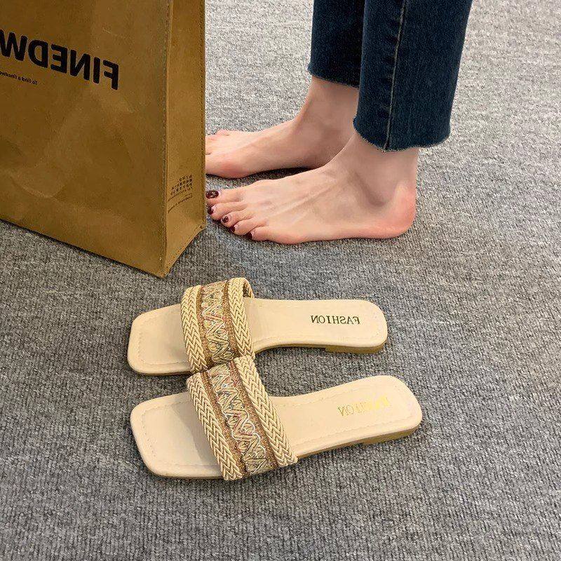 2025年夏季小香风凉拖鞋女外穿新款显脚小软底方头海边度假沙滩鞋,淘宝优惠券,粉丝福利购,淘宝优惠卷