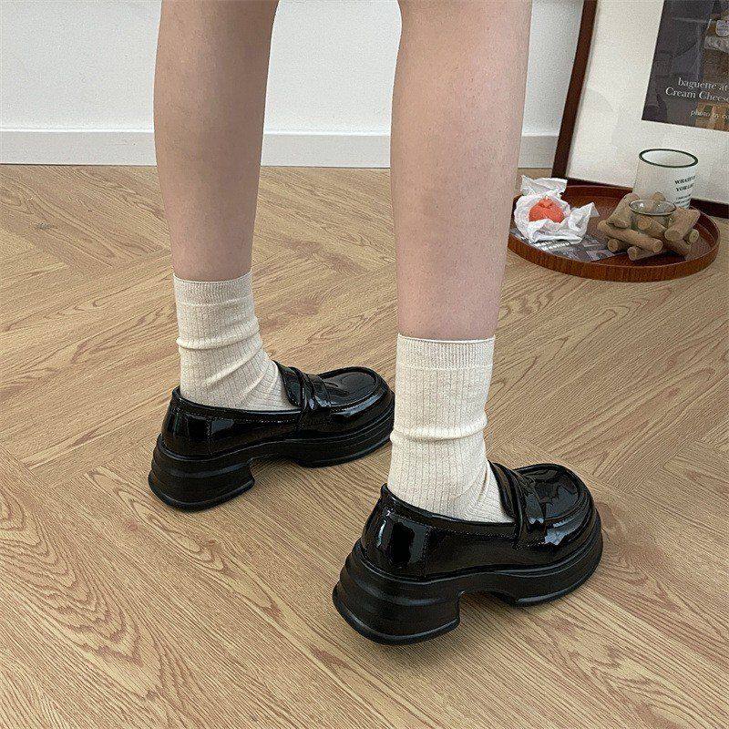 黑色圆头英伦风厚底小皮鞋秋夏季2025新款粗跟女鞋爆款百搭乐福鞋,淘宝优惠券,粉丝福利购,淘宝优惠卷