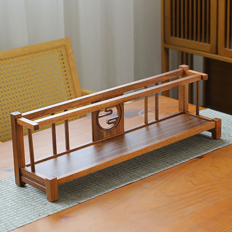 桌面置物架小型中式博古r架木质茶杯收纳紫砂壶品茗茶具二层展示 - 图2