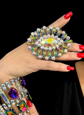 欧美夸张宴会礼服宝石开口戒指指环女时尚百搭个性夜店Z演出配饰