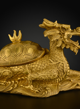 纯铜开盖龙龟摆件霸下赑屃黄铜子母龙头龟铜制烟灰缸工艺品