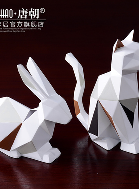 现代简约几何猫摆件 创意北欧动物客厅酒柜电视柜家居装饰品摆设